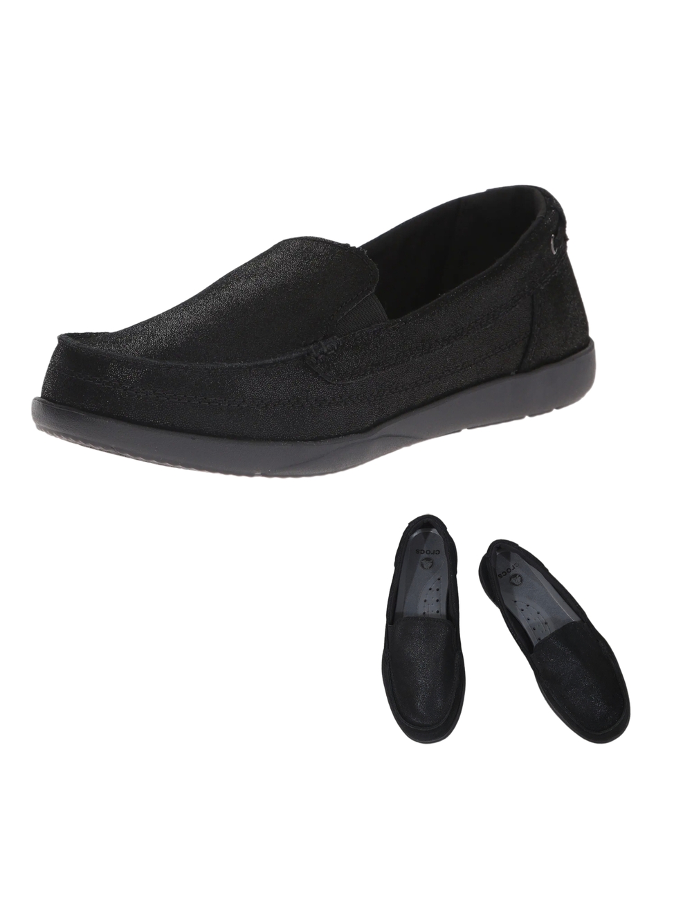 CROCS "Walu" Minimalist Shimmer Leather Slide-In Loafers